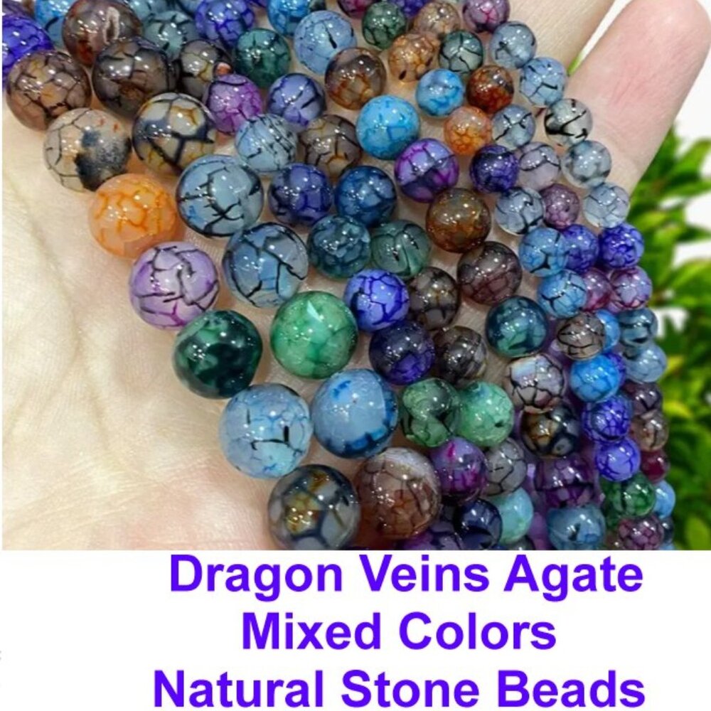 Dragon Veins Agate Mixed Colors Natural Stone 15" Strand